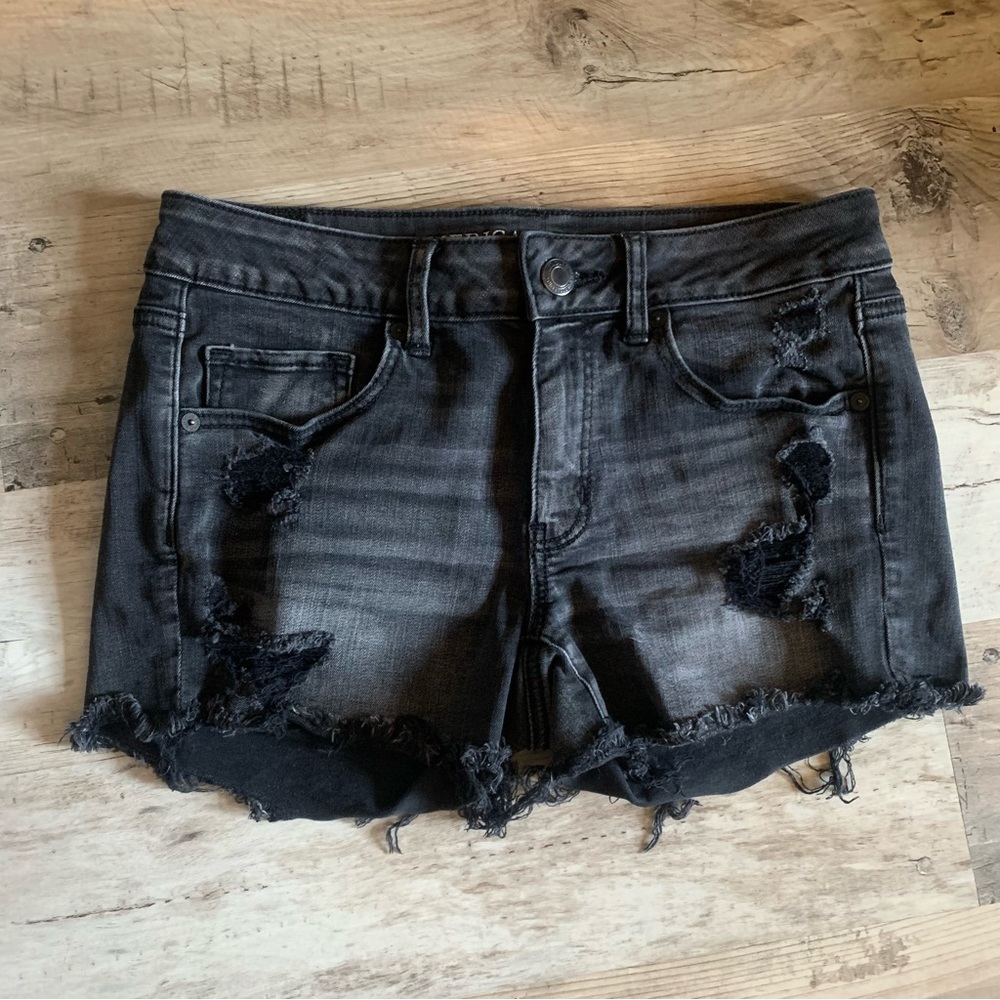 American Eagle Distressed Black Jean Shorts